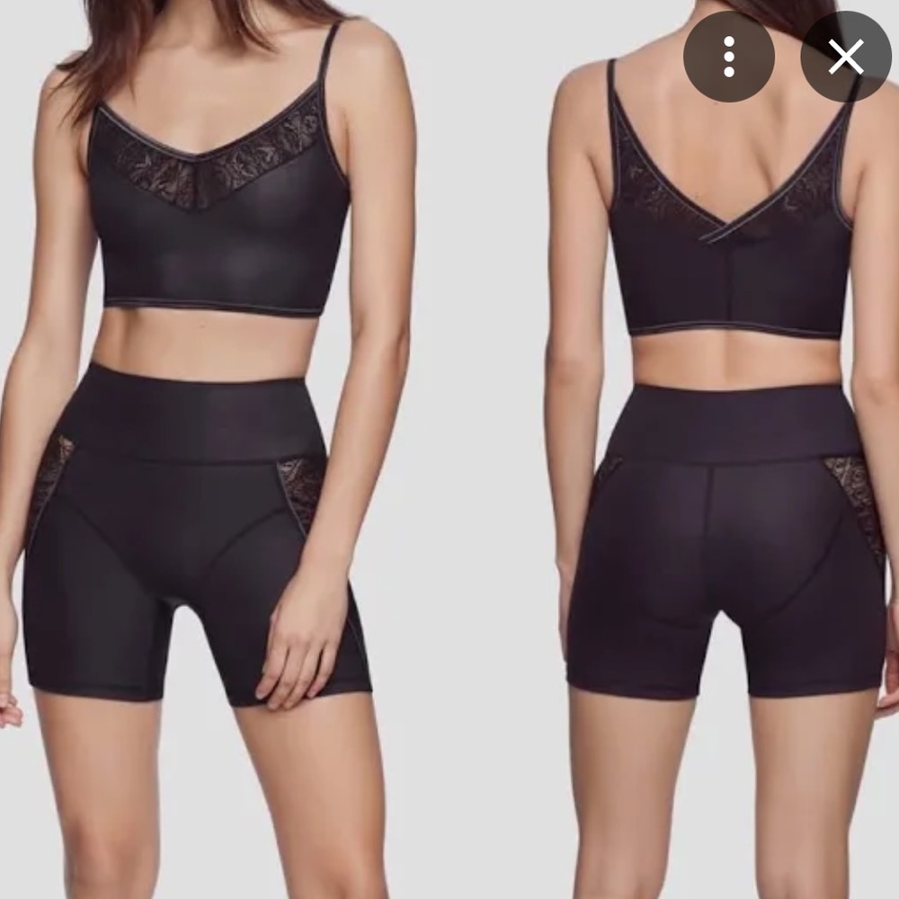 Women’ faux leather lace inset bike shorts